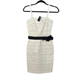 White House Black Market Dress Sleeveless Sheath White Black Bow Detail‎ Size 00